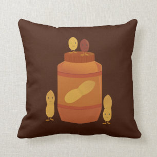 Smiling peanuts around peanut butter throw pillow