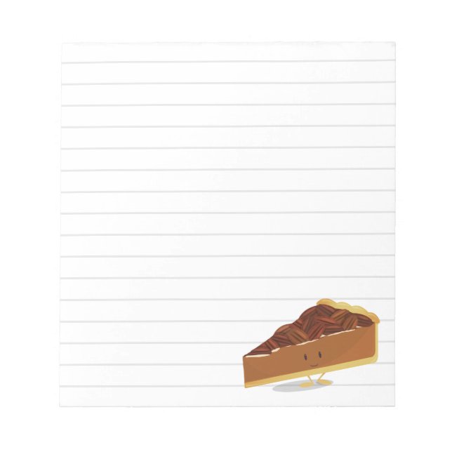 Smiling Pecan Pie Cartoon White Grey Lines Notepad (Front)
