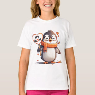 Smiling Penguin holding heart sign MY MOM T-Shirt
