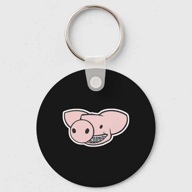 smiling pig with braces keychain (Front)