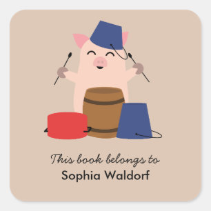 Smiling Piglet Bookplate Square Sticker