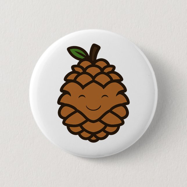 Smiling Pine Cone – Funny Nature Button (Front)