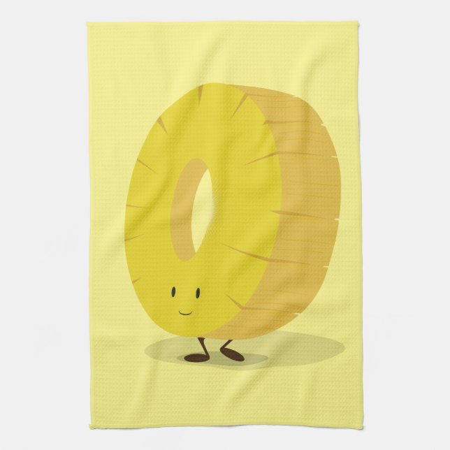 Smiling Pineapple Slice Kitchen Towel (Vertical)