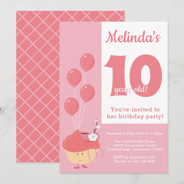 Smiling Pink Cupcake Birthday | Invitation (Front/Back)