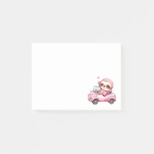 Smiling Pink Sloth Driving a Convertible Post-it Notes