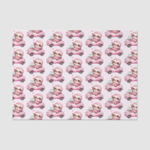 Smiling Pink Sloth in a Convertible Pattern Tissue Paper