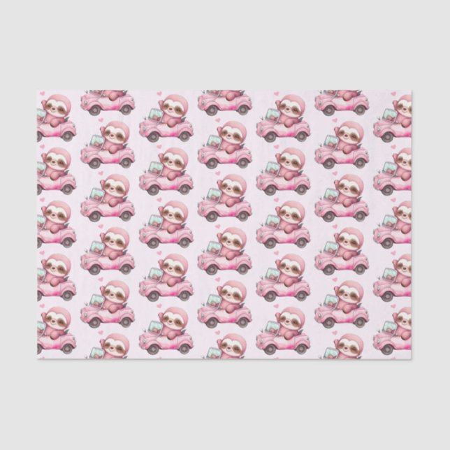 Smiling Pink Sloth in a Convertible Pattern Tissue Paper (Front)