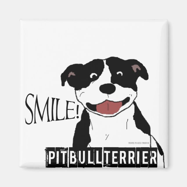 Smiling Pit Bull (black and white) Magnet (Front)