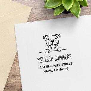 Smiling Pit Bull Dog Address Rubber Stamp