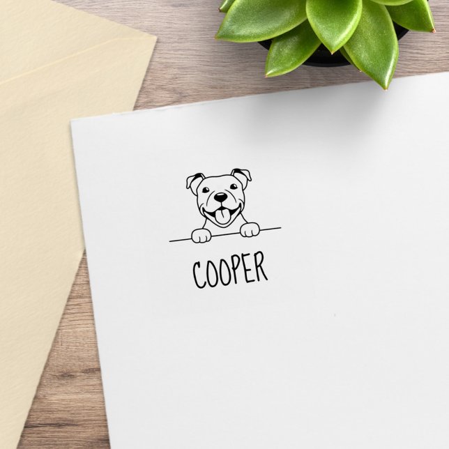 Smiling Pit Bull Dog Custom Name Rubber Stamp (Creator Uploaded)