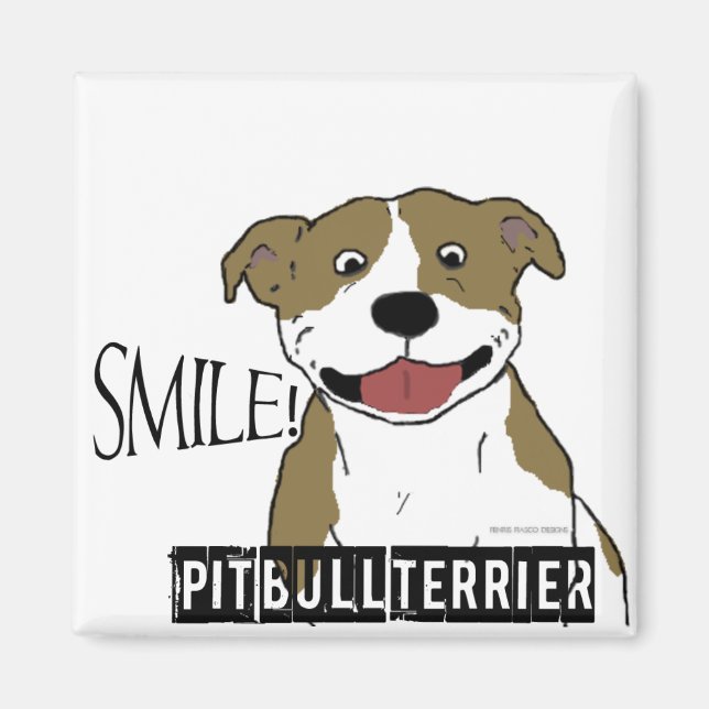Smiling Pit Bull (Tan and White) Magnet (Front)