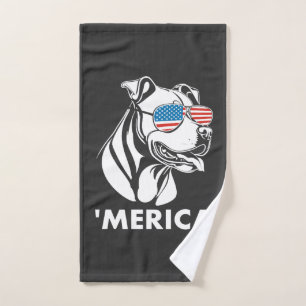 Smiling Pitbull Sun Glasses 4th Of July Merica Hand Towel