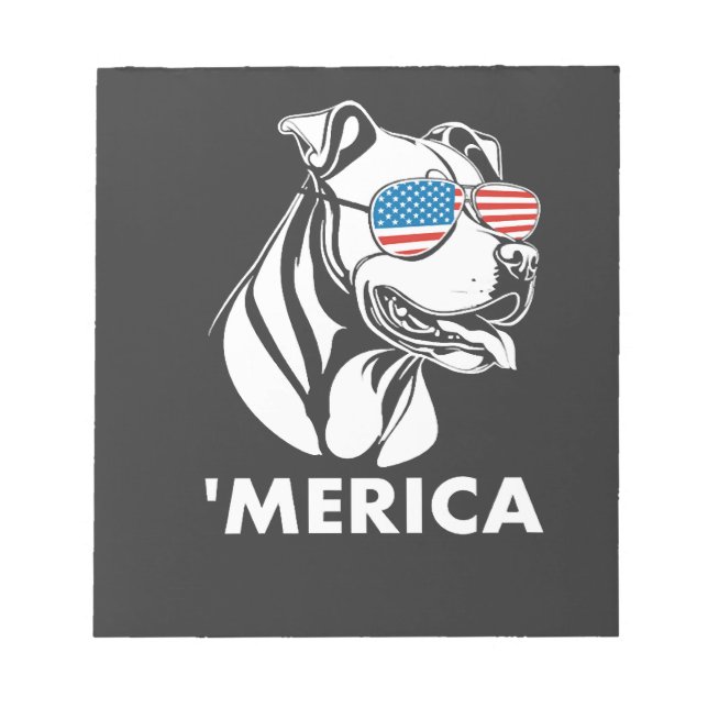 Smiling Pitbull Sun Glasses 4th Of July Merica Notepad (Front)
