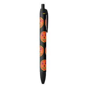 Smiling Pizza Face Illustration Design Black Ink Pen