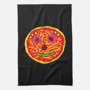 Smiling Pizza Face Illustration Design Kitchen Towel