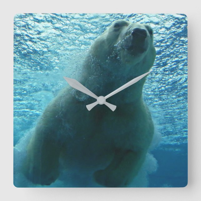 SMILING POLAR BEAR SQUARE WALL CLOCK (Front)