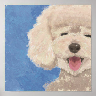 Smiling Poodle Blue Sky Art Hand-Painted Style Poster