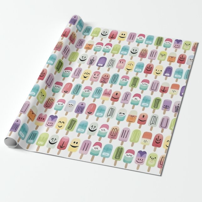 Smiling Popsicles Wrapping Paper (Unrolled)