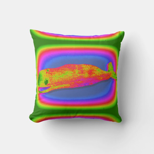 smiling psychedelic whales pillow (Front)
