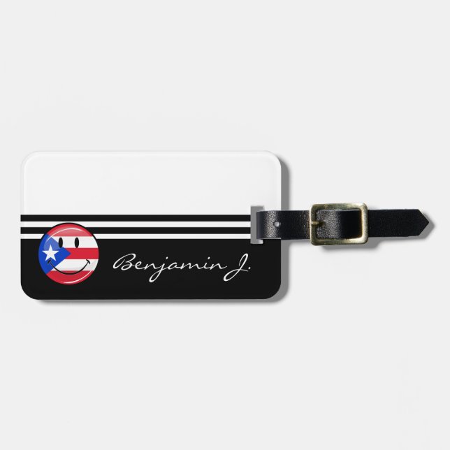 Smiling Puerto Rican Flag Luggage Tag (Front Horizontal)