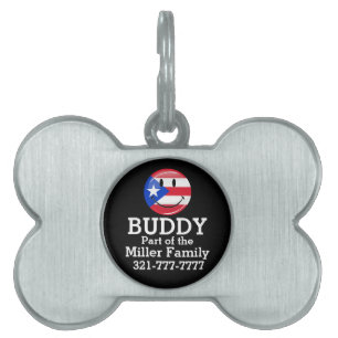 Smiling Puerto Rican Flag Pet Name Tag
