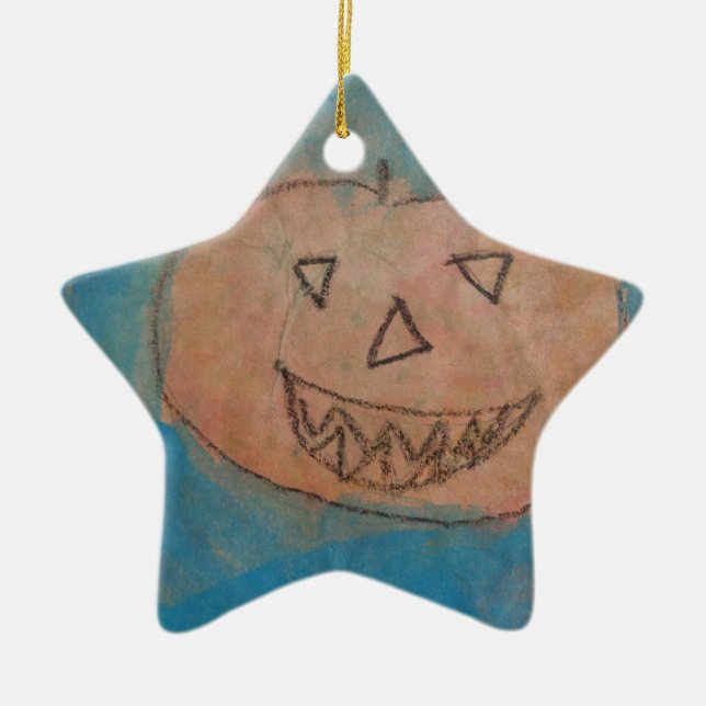 Smiling Pumpkin, Halloween Kids Art Watercolor Ceramic Ornament (Front)