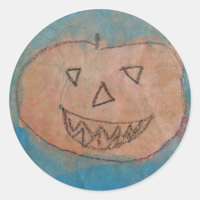 Smiling Pumpkin, Halloween Kids Art Watercolor Classic Round Sticker (Front)