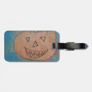 Smiling Pumpkin, Halloween Kids Art Watercolor Luggage Tag