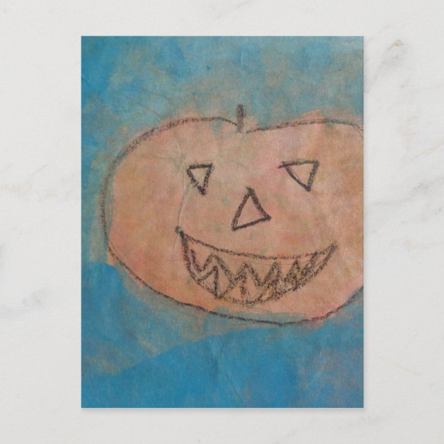 Smiling Pumpkin, Halloween Kids Art Watercolor Postcard (Front)