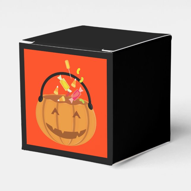 Smiling Pumpkin Pail Candy Halloween Favor Box (Front Side)