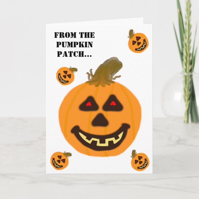 Smiling Pumpkin Patch Halloween Card (Front)
