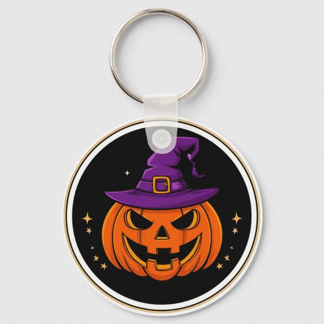 Smiling Pumpkin Witch Hat Halloween 🎃 Keychain (Front)