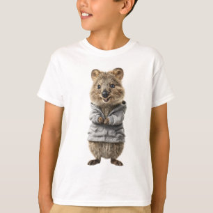 Smiling Quokka in Grey Zip Up Hoodie Kids T-Shirt