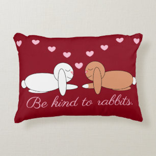 Smiling Rabbits in Love: Maroon Accent Pillow