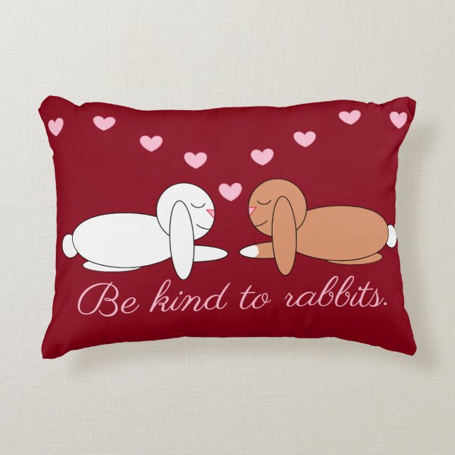 Smiling Rabbits in Love: Maroon Accent Pillow (Front)