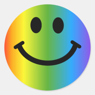 Smiling Rainbow Happy Face Classic Round Sticker