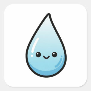 Smiling Raindrop – Cute Kawaii Illustration Square Sticker
