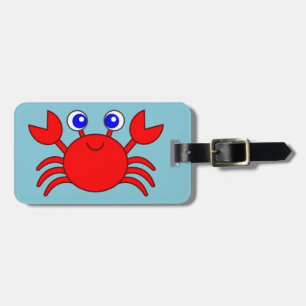 Smiling red crab cartoon luggage tag