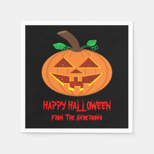 Smiling Red Eyed Happy Halloween Pumpkin Napkins