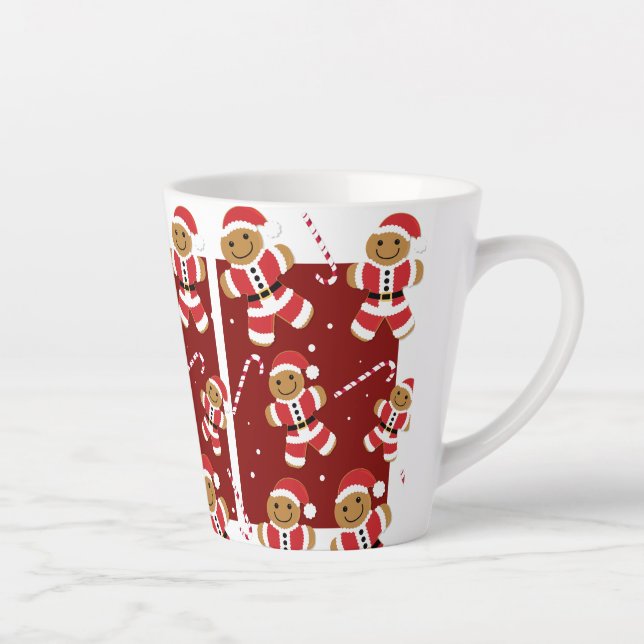 Smiling Red White Illustrated Gingerbread Santa Latte Mug (Right)