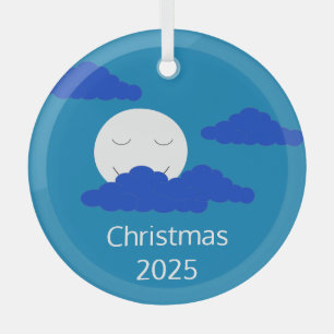 Smiling, Rising Moon at Dusk: Blue Glass Ornament