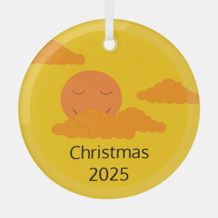 Smiling, Rising  Sun with Popcorn Clouds: Golden Glass Ornament