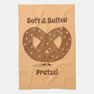 Smiling Salted Pretzel Cartoon Character Kitchen Towel