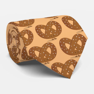 Smiling Salted Pretzel Cartoon Food Tie