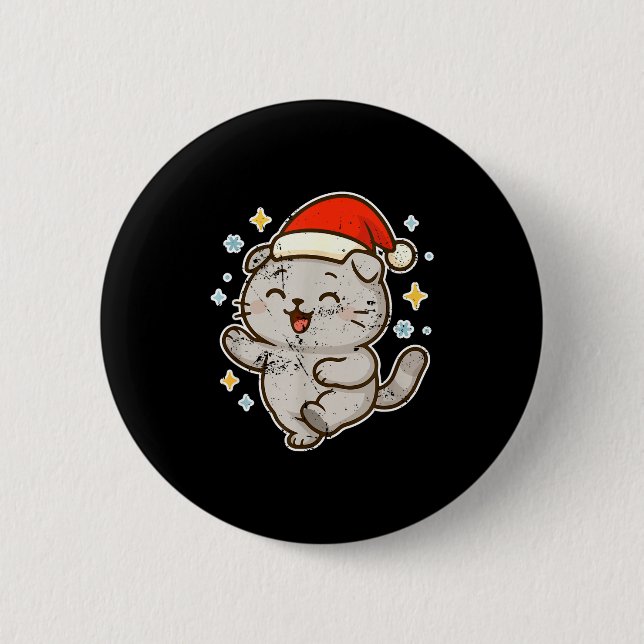 Smiling Santa Cat Holiday Cheer  2 Inch Round Button (Front)
