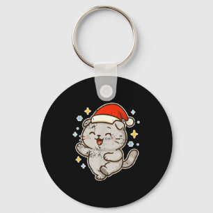 Smiling Santa Cat Holiday Cheer  Keychain