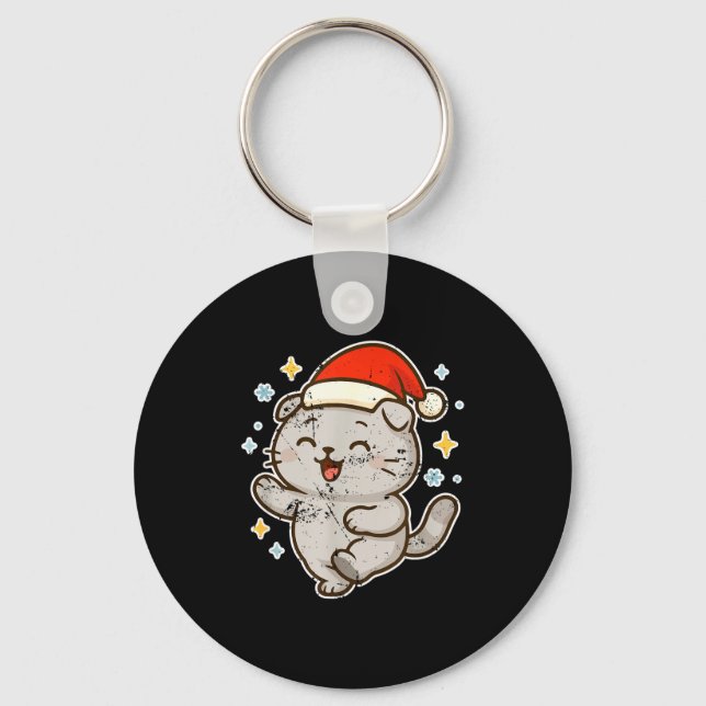 Smiling Santa Cat Holiday Cheer  Keychain (Front)