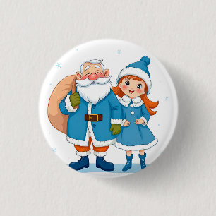 Smiling Santa Claus and snow maiden 1 Inch Round Button