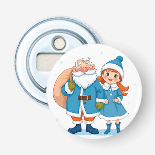 Smiling Santa Claus and snow maiden Bottle Opener
