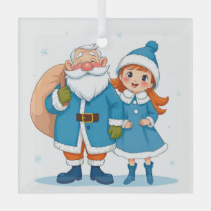 Smiling Santa Claus and snow maiden Glass Ornament
